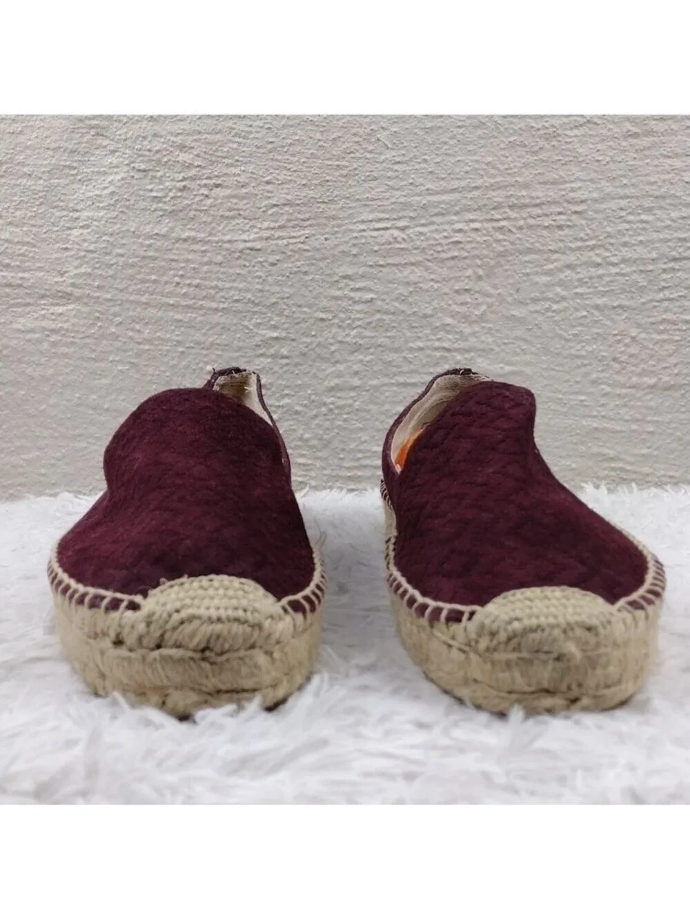 Soludos Burgundy Stitched Suede Leather Almond Toe Espadrille Platform Shoe
